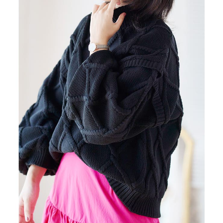 ダイヤ総柄ケーブル模様ニット ニット レディース | Growing Rich | 詳細画像10 