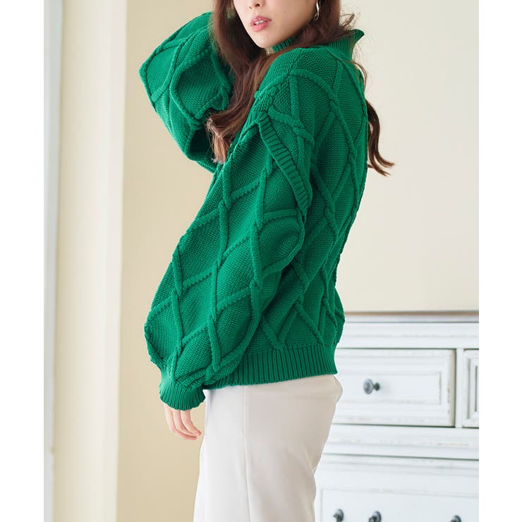 ダイヤ総柄ケーブル模様ニット ニット レディース | Growing Rich | 詳細画像5 