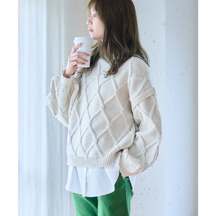 ダイヤ総柄ケーブル模様ニット ニット レディース | Growing Rich | 詳細画像7 