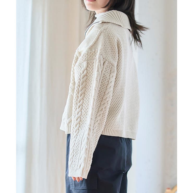 編み地切替ハーフジップケーブルニット ニット レディース | Growing Rich | 詳細画像8 