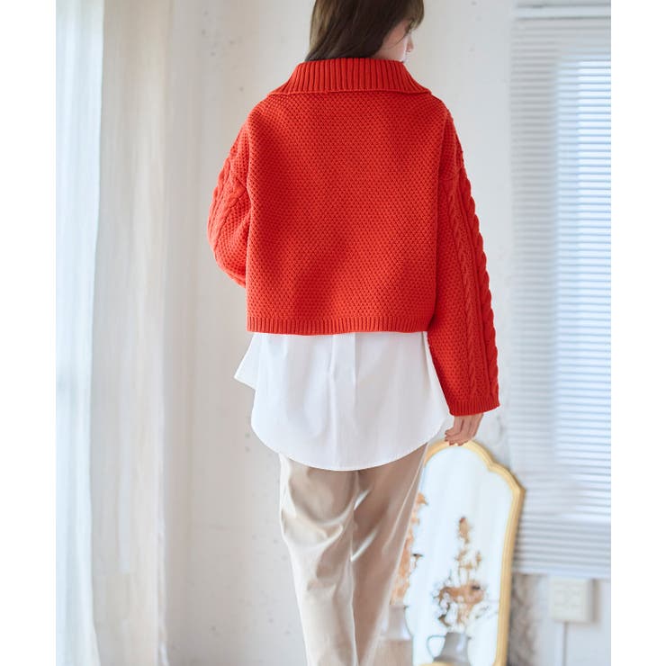 編み地切替ハーフジップケーブルニット ニット レディース | Growing Rich | 詳細画像10 