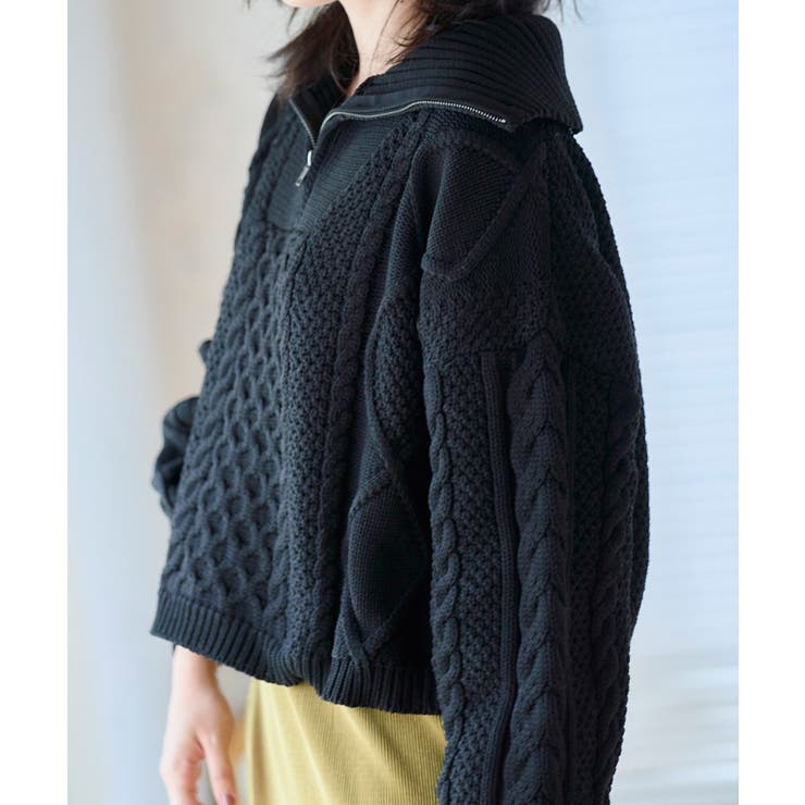 編み地切替ハーフジップケーブルニット ニット レディース | Growing Rich | 詳細画像2 
