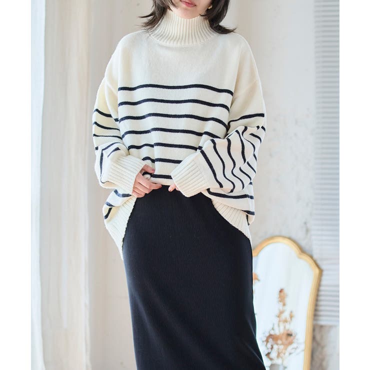 ボーダーハイネックオーバーニット ニット レディース | Growing Rich | 詳細画像2 