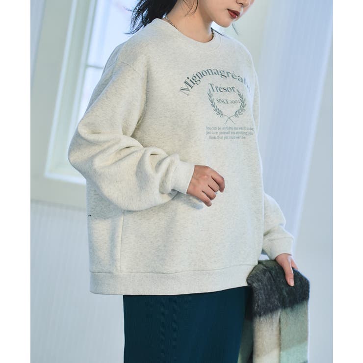 休日限定 刺繍入り裏起毛スウェット レディース[品番 トレーナー トップス