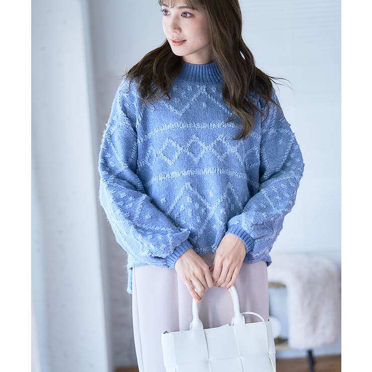 【希少✨】45Ｒ　インディゴ　ノルディックジャガード908タートルネック 45Rホール超ガーゼの908タートル: WOMEN｜45R