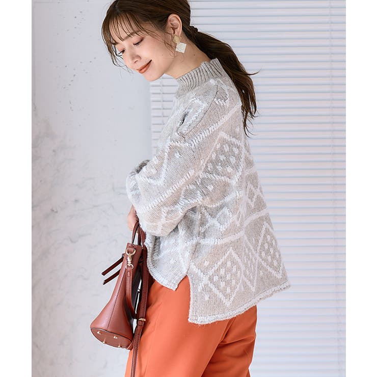 【最終価格】ROCHAS ロシャス　ウール　ニット(テラコッタ) ノルディック柄ジャガードニット ニット レディース[品番