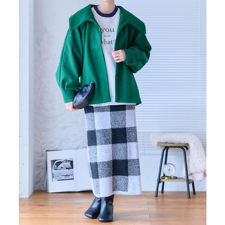 ブロックチェックタイトスカート スカート ロング[品番：GW000004456