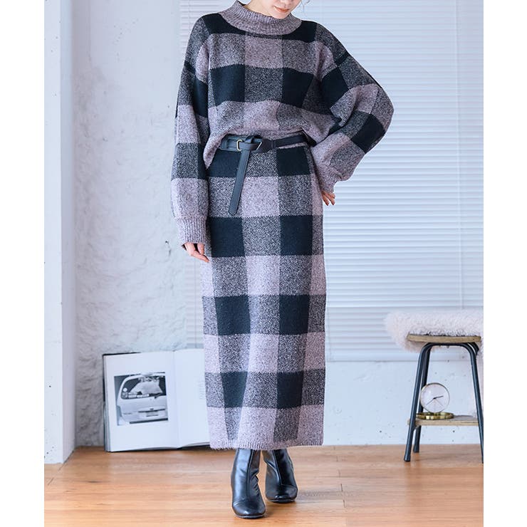 メゾンドドルチェ 2wayブロックチェックスカート ブラック タイトスカート メゾンドドルチェ 2wayブロックチェックスカート ブラック