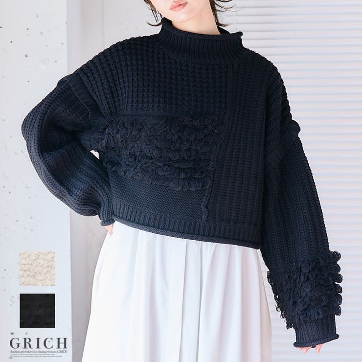 編み地切替ハイネックニット ニット レディース | Growing Rich | 詳細画像1 