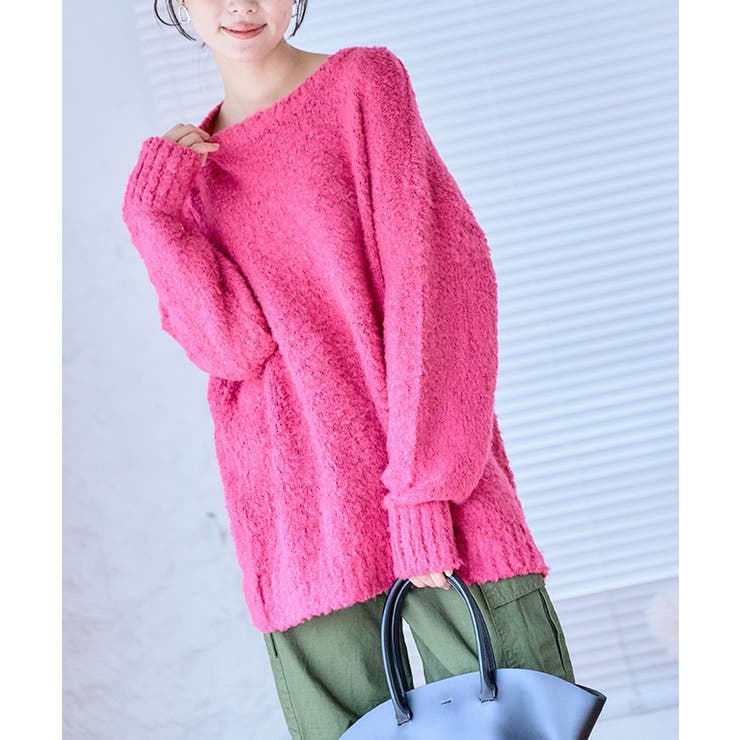 ピンク | 起毛ブークレニットチュニック ニット レディース | Growing Rich
