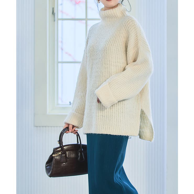 アイボリー | シャギーハイネックチュニック ニット レディース | Growing Rich