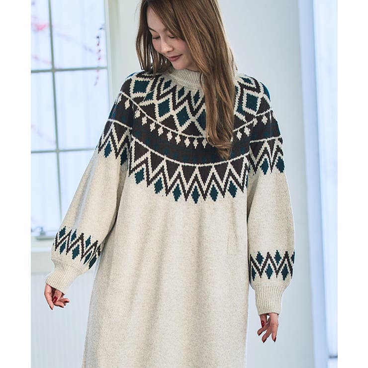 ノルディック柄ニットワンピース ワンピース 冬[品番：GW000004469