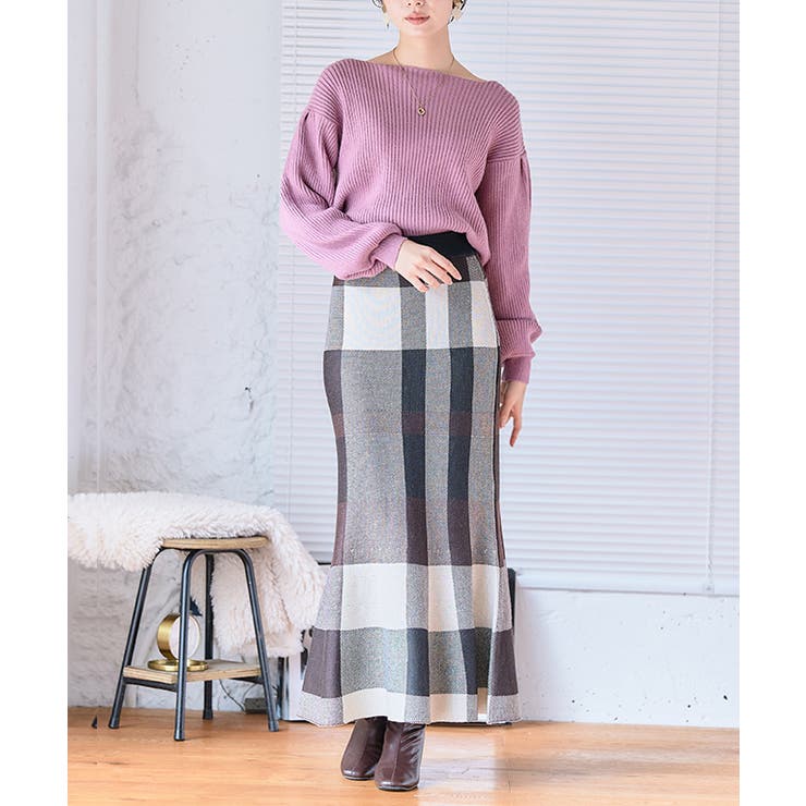 チェック柄マーメイドニットスカート M L | Growing Rich | 詳細画像10 