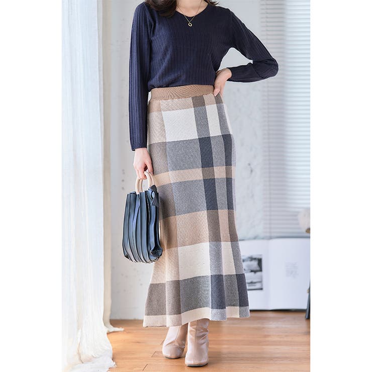 チェック柄マーメイドニットスカート M L | Growing Rich | 詳細画像7 