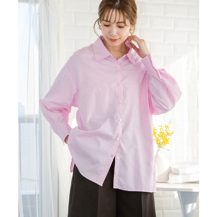 comoli ピンクストライプシャツ【お値下げしました】 COMOLI バンドカラーシャツ