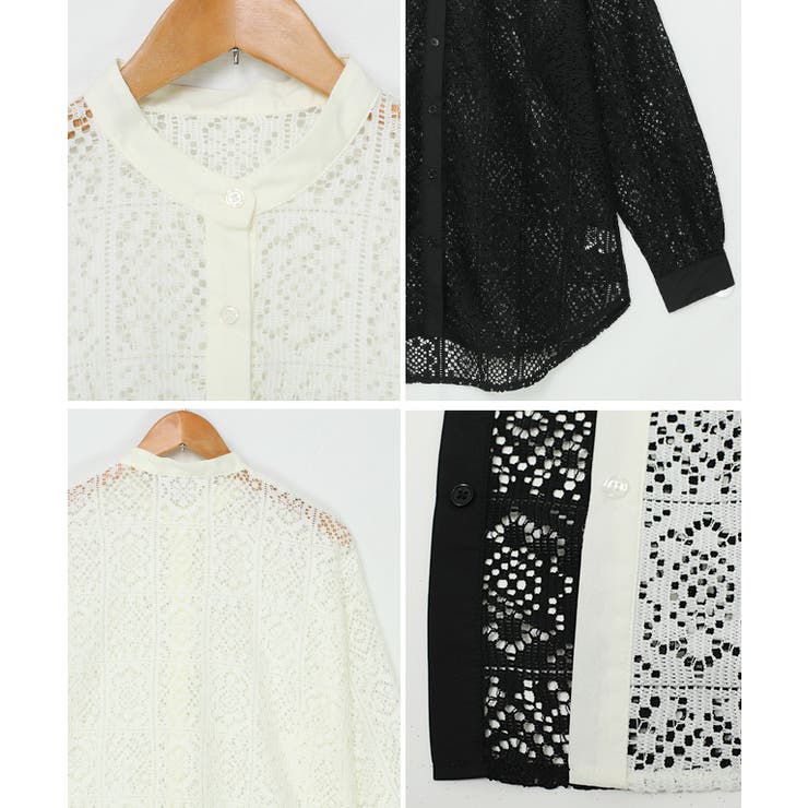 バンドカラーレースシャツ レース ブラウス | Growing Rich | 詳細画像14 