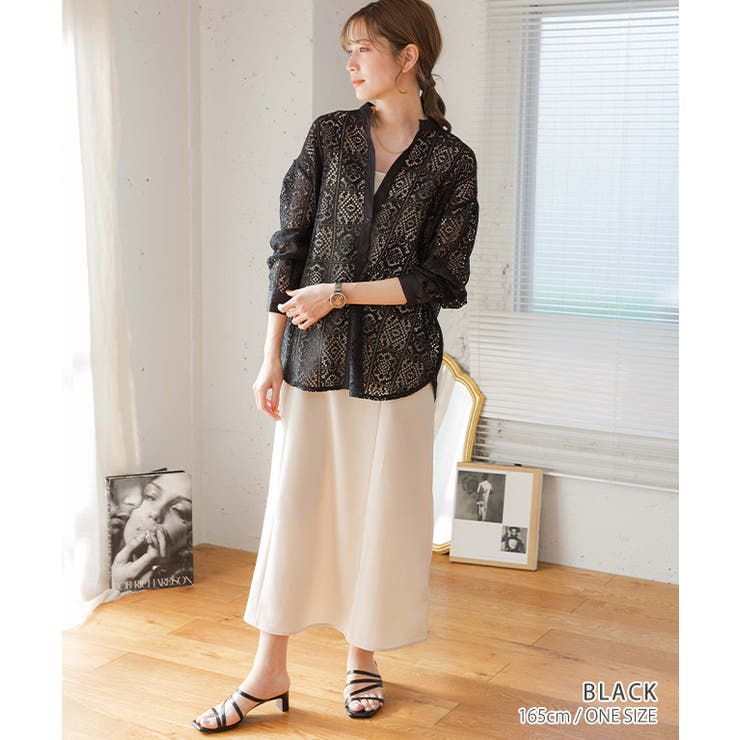 バンドカラーレースシャツ レース ブラウス | Growing Rich | 詳細画像3 