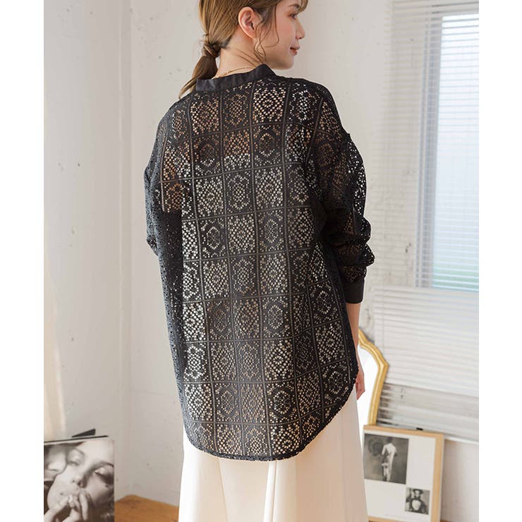 バンドカラーレースシャツ レース ブラウス | Growing Rich | 詳細画像6 