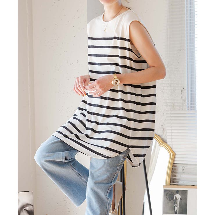 プリーツプリーズPLEATS PLEASE プリーツボーダーノースリーブ