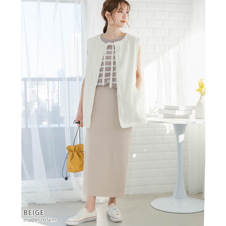 うさと服　アイボリー ストライプ柄 ノースリーブチュニック 大きいサイズ レディース ストライプ柄ドルマンシャツチュニック