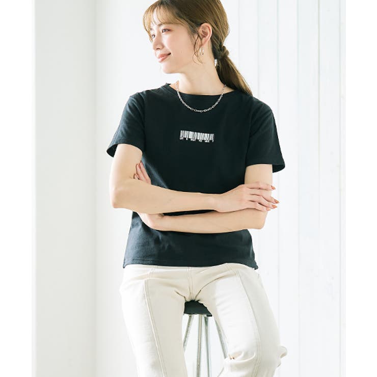 バーコードプリントTシャツ トップス レディース