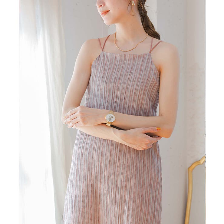 楊柳ストライプバックオープンワンピース ワンピース 春夏[品番