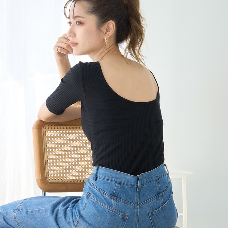 バックオープン トップス リブ | Growing Rich | 詳細画像1 