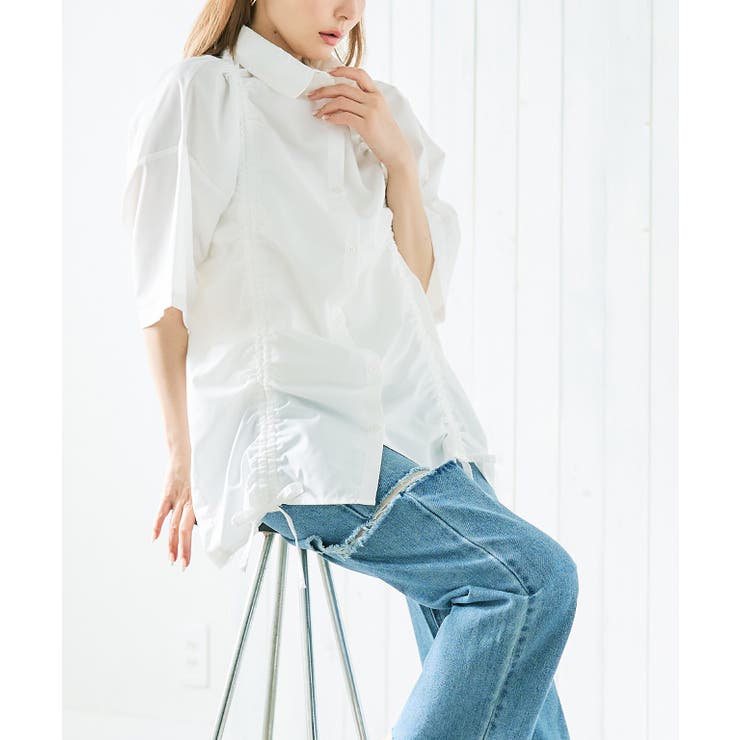 フロントシャーリング5分袖シャツ トップス レディース | Growing Rich | 詳細画像6 
