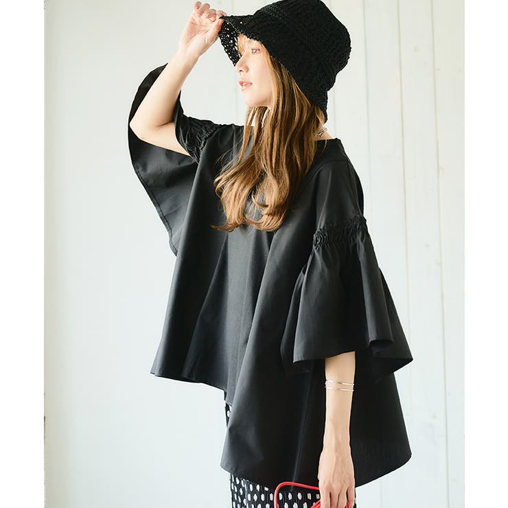 袖スリット異素材フレアトップス フレアスリーブ 半袖 | Growing Rich | 詳細画像9 