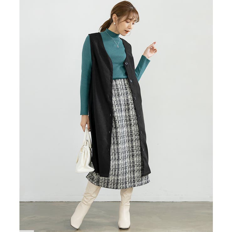 新品 yori チェックロングジレ 2022AW 先行 ロングジレ ジレ