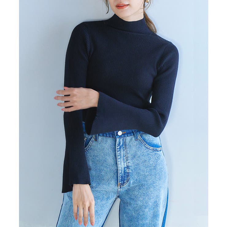 ブラック | ベルスリーブやわらかニット ニット 薄手ニット | Growing Rich