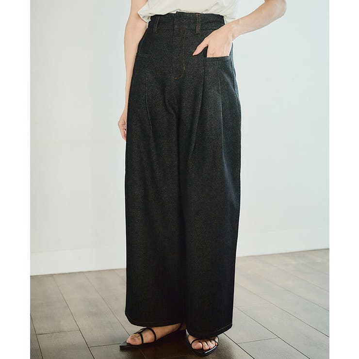 リジットデニムタックワイドパンツ タック入り デニム[品番