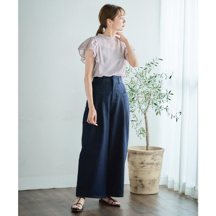 リジットデニムタックワイドパンツ タック入り デニム[品番