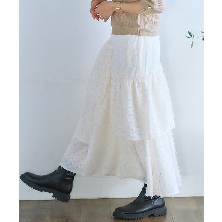 新品 BEAUTY&YOUTH ティアードロングスカート ジャガード織り シアージャガードティアードスカート ティアードスカート 黒