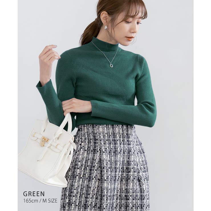 モックネックバルキーニット ニット リブニット[品番