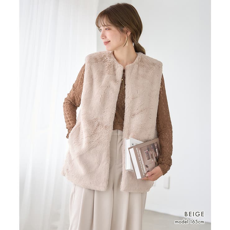 ノーカラーファーベスト ベスト ジレ | Growing Rich | 詳細画像4 