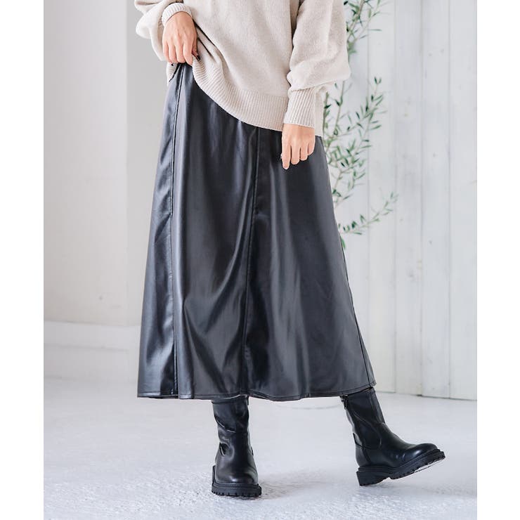 フェイクレザ―ロングスカート フェイクレザー スカート