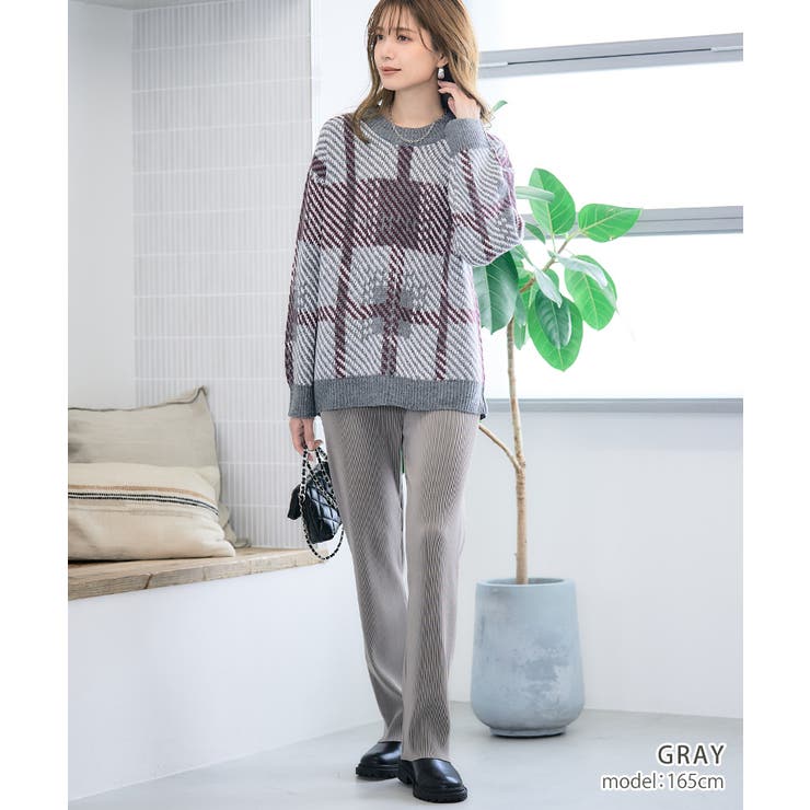 チェック柄ニット 洗えるニット チェック柄ニット | Growing Rich | 詳細画像4 