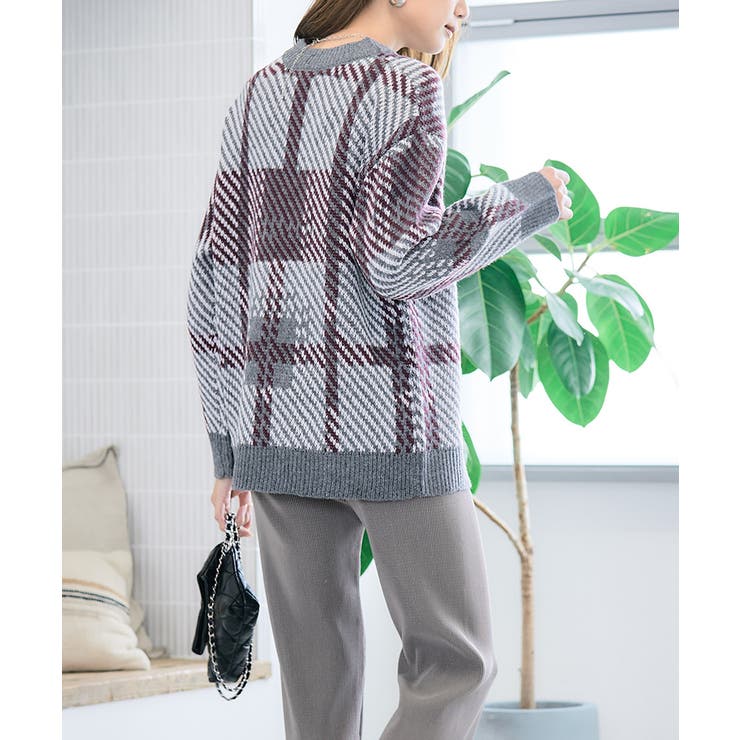 チェック柄ニット 洗えるニット チェック柄ニット | Growing Rich | 詳細画像8 