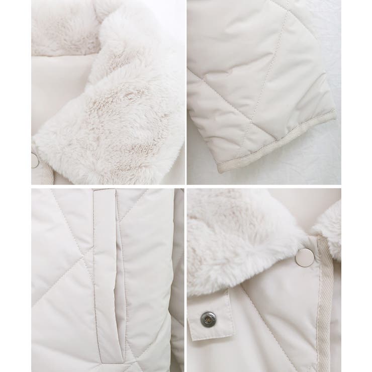 ファー切替ステンカラーダイヤキルト中綿ロングコート アウター レディース | Growing Rich | 詳細画像11 