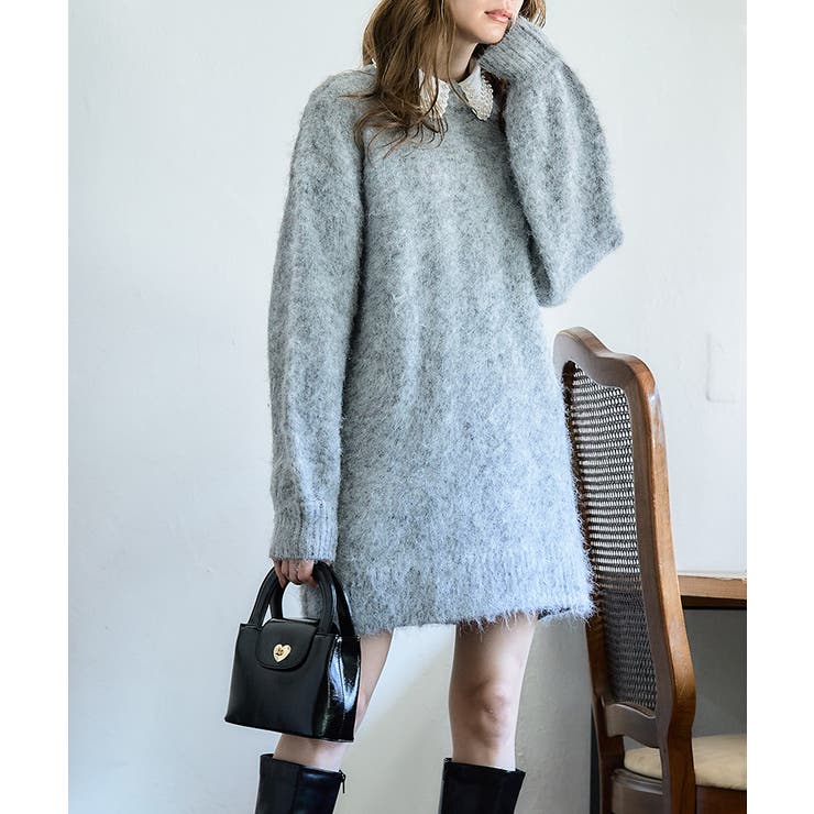 杢グレー | モヘアライク ニットチュニック ニット | Growing Rich