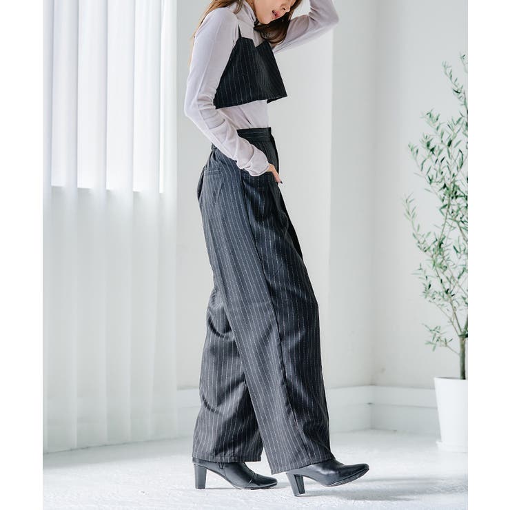 ピンストライプワイドタックパンツ ボトムス パンツ[品番
