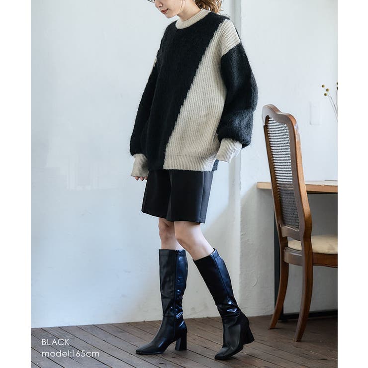 バイカラーシャギーニットプルオーバー ニットレディース 秋冬 | Growing Rich | 詳細画像2 