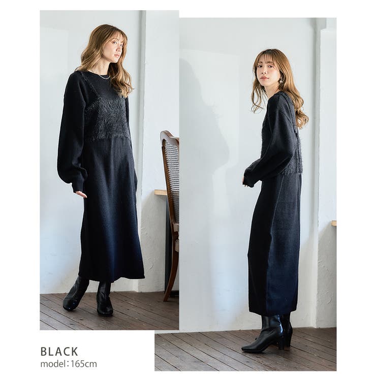 2way シャギーニットビスチェ付き ニットワンピース[品番