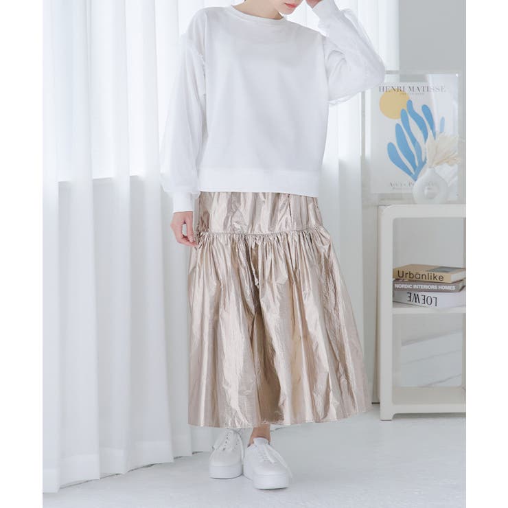 ゴールド | メタリック ティアードスカート スカート | Growing Rich