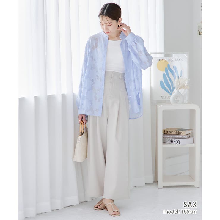 バンドカラーシャツ レディース シア―シャツ | Growing Rich | 詳細画像3 