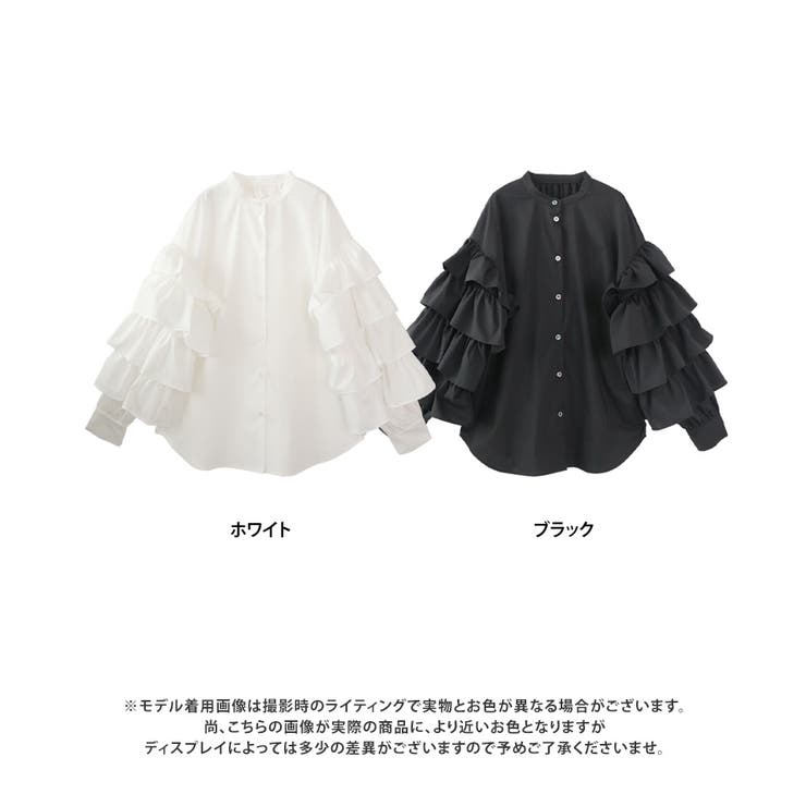 袖フリル ブラウス バンドカラー[品番：GW000004684]｜Growing