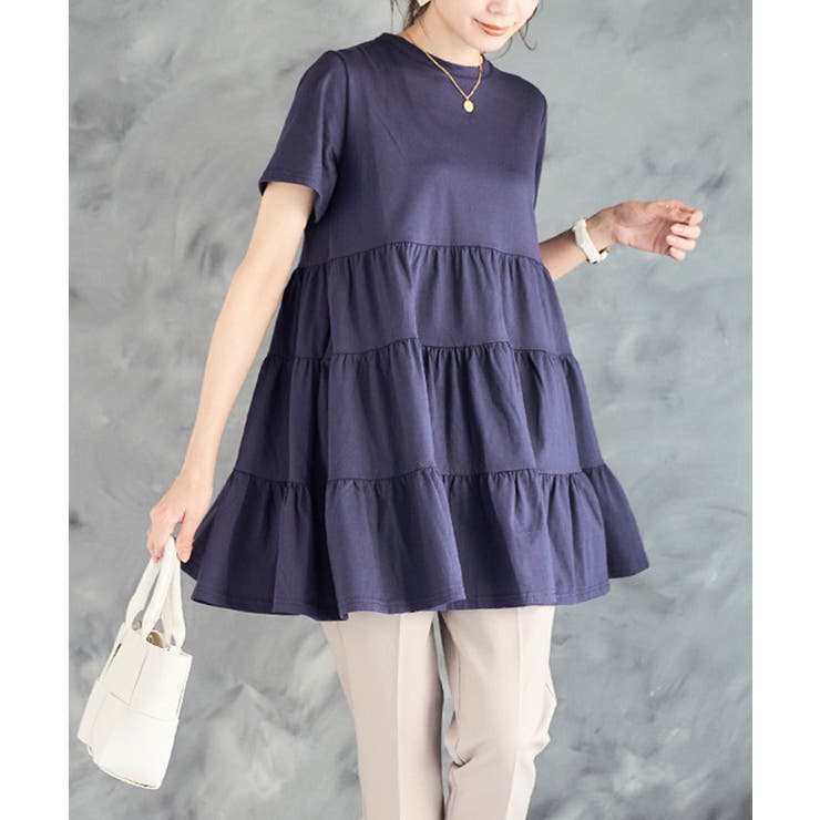 人気アイテムランキング(新品)  ティアードカットチュニック 大人可愛い[品番 チュニック トップス