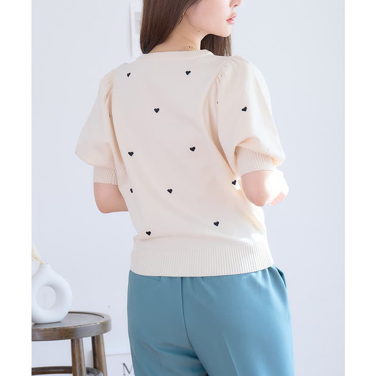 ハート刺繍 ボリューム袖ニットプルオーバー ハート刺繍 | Growing Rich | 詳細画像4 
