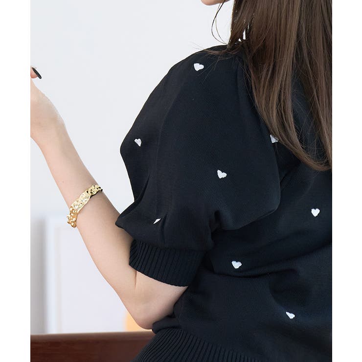 ハート刺繍 ボリューム袖ニットプルオーバー ハート刺繍 | Growing Rich | 詳細画像8 